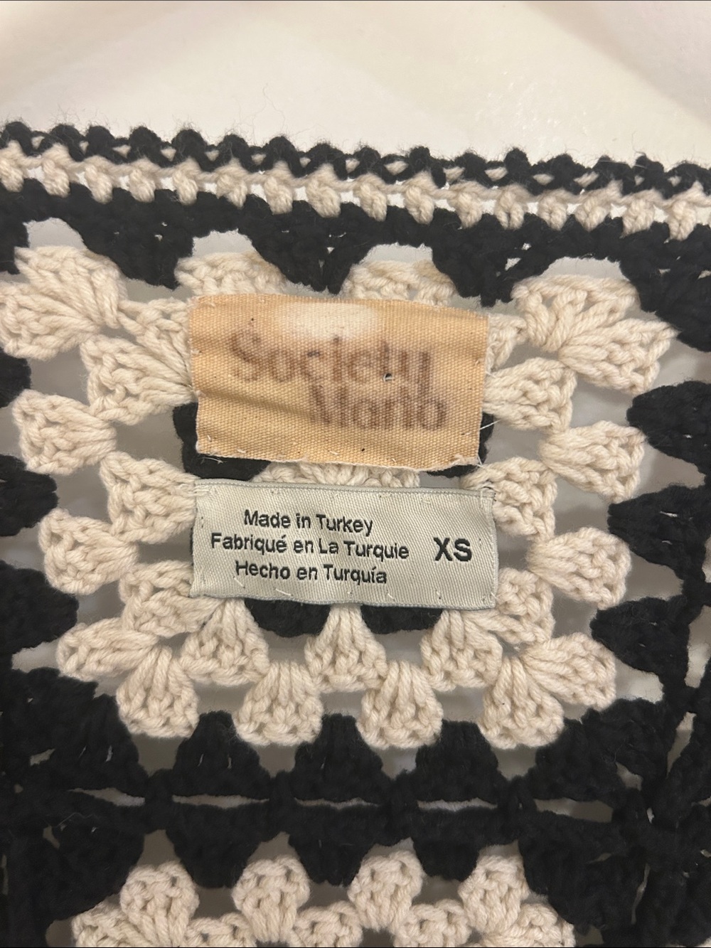 Society Mano Black and Beige Granny Square Cardigan - Picture 6 of 8